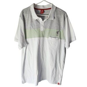 Liverpool FC Polo Shirt Men’s XL White Grey Green 100% Cotton LFC Logo
